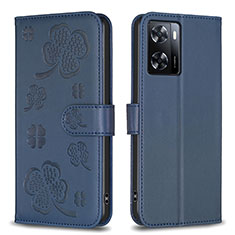 Funda de Cuero Cartera con Soporte Flores Carcasa BF1 para Oppo A77s Azul