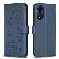 Funda de Cuero Cartera con Soporte Flores Carcasa BF1 para Oppo A78 5G Azul