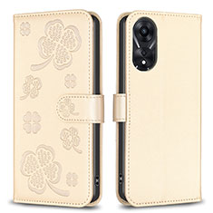 Funda de Cuero Cartera con Soporte Flores Carcasa BF1 para Oppo A78 5G Oro