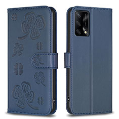 Funda de Cuero Cartera con Soporte Flores Carcasa BF1 para Oppo F19 Azul