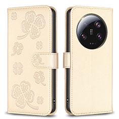 Funda de Cuero Cartera con Soporte Flores Carcasa BF1 para Xiaomi Mi 13 Ultra 5G Oro