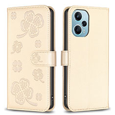 Funda de Cuero Cartera con Soporte Flores Carcasa BF1 para Xiaomi Poco F5 5G Oro