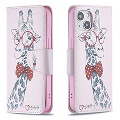 Funda de Cuero Cartera con Soporte Flores Carcasa L01 para Apple iPhone 13 Mini Rosa