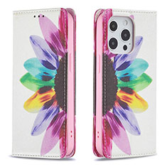 Funda de Cuero Cartera con Soporte Flores Carcasa L01 para Apple iPhone 13 Pro Rosa