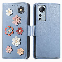 Funda de Cuero Cartera con Soporte Flores Carcasa L01 para Xiaomi Mi 12 5G Azul