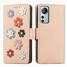 Funda de Cuero Cartera con Soporte Flores Carcasa L01 para Xiaomi Mi 12S 5G Oro