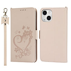 Funda de Cuero Cartera con Soporte Flores Carcasa L16 para Apple iPhone 13 Mini Oro Rosa