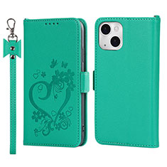 Funda de Cuero Cartera con Soporte Flores Carcasa L16 para Apple iPhone 14 Plus Verde