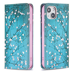 Funda de Cuero Cartera con Soporte Flores Carcasa para Apple iPhone 13 Cian