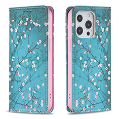 Funda de Cuero Cartera con Soporte Flores Carcasa para Apple iPhone 13 Pro Azul Cielo