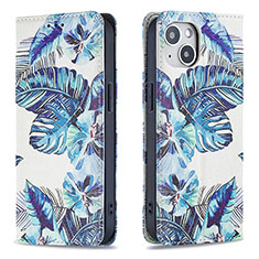 Funda de Cuero Cartera con Soporte Flores Carcasa para Apple iPhone 14 Azul