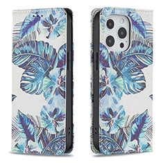 Funda de Cuero Cartera con Soporte Flores Carcasa para Apple iPhone 14 Pro Max Azul