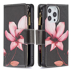 Funda de Cuero Cartera con Soporte Flores Carcasa para Apple iPhone 14 Pro Max Marron