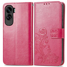 Funda de Cuero Cartera con Soporte Flores Carcasa para Huawei Honor 90 Lite 5G Rosa Roja