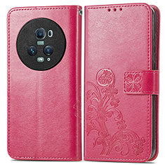 Funda de Cuero Cartera con Soporte Flores Carcasa para Huawei Honor Magic5 Pro 5G Rosa Roja
