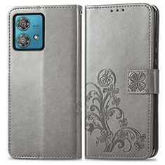 Funda de Cuero Cartera con Soporte Flores Carcasa para Motorola Moto Edge 40 Neo 5G Gris