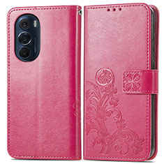 Funda de Cuero Cartera con Soporte Flores Carcasa para Motorola Moto Edge Plus (2022) 5G Rojo