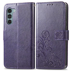 Funda de Cuero Cartera con Soporte Flores Carcasa para Motorola Moto Edge S30 5G Morado