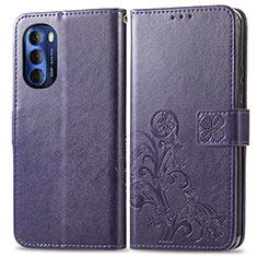 Funda de Cuero Cartera con Soporte Flores Carcasa para Motorola Moto G Stylus (2022) 5G Morado