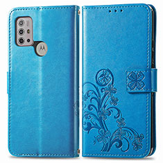 Funda de Cuero Cartera con Soporte Flores Carcasa para Motorola Moto G30 Azul