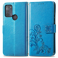 Funda de Cuero Cartera con Soporte Flores Carcasa para Motorola Moto G50 Azul