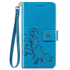 Funda de Cuero Cartera con Soporte Flores Carcasa para Motorola Moto One Fusion Plus Azul