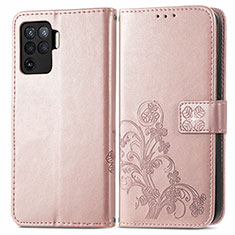 Funda de Cuero Cartera con Soporte Flores Carcasa para Oppo A94 4G Rosa