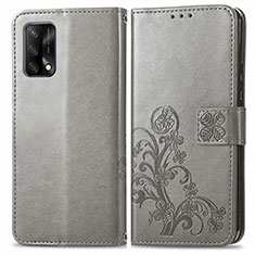 Funda de Cuero Cartera con Soporte Flores Carcasa para Oppo A95 4G Gris