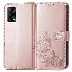 Funda de Cuero Cartera con Soporte Flores Carcasa para Oppo A95 4G Rosa