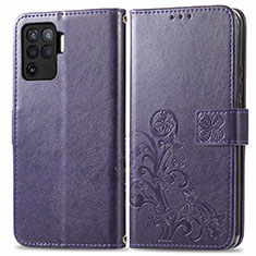 Funda de Cuero Cartera con Soporte Flores Carcasa para Oppo F19 Pro Morado