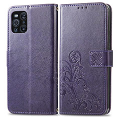 Funda de Cuero Cartera con Soporte Flores Carcasa para Oppo Find X3 5G Morado