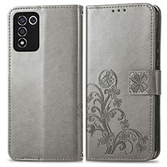 Funda de Cuero Cartera con Soporte Flores Carcasa para Oppo K9S 5G Gris