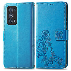 Funda de Cuero Cartera con Soporte Flores Carcasa para Oppo Reno6 Pro 5G Azul