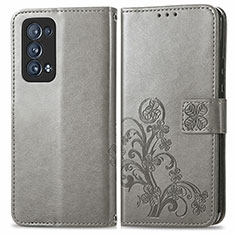 Funda de Cuero Cartera con Soporte Flores Carcasa para Oppo Reno6 Pro+ Plus 5G Gris