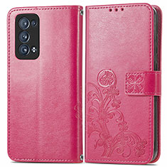 Funda de Cuero Cartera con Soporte Flores Carcasa para Oppo Reno6 Pro+ Plus 5G Rojo