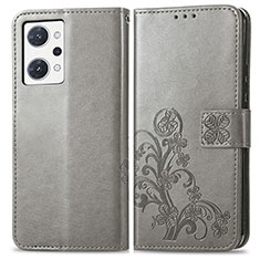 Funda de Cuero Cartera con Soporte Flores Carcasa para Oppo Reno7 A Gris