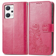 Funda de Cuero Cartera con Soporte Flores Carcasa para Oppo Reno7 A Rojo