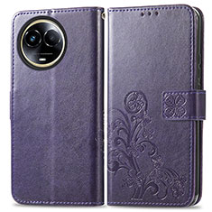 Funda de Cuero Cartera con Soporte Flores Carcasa para Realme 11 5G Morado