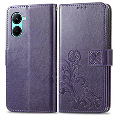 Funda de Cuero Cartera con Soporte Flores Carcasa para Realme C33 (2023) Morado