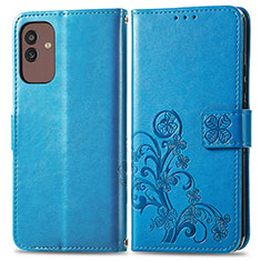 Funda de Cuero Cartera con Soporte Flores Carcasa para Samsung Galaxy M13 5G Azul