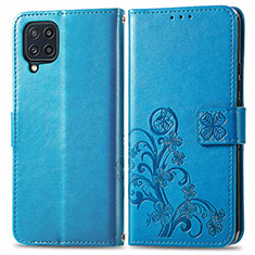Funda de Cuero Cartera con Soporte Flores Carcasa para Samsung Galaxy M32 4G Azul