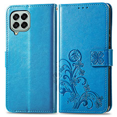 Funda de Cuero Cartera con Soporte Flores Carcasa para Samsung Galaxy M33 5G Azul