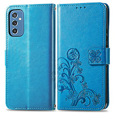 Funda de Cuero Cartera con Soporte Flores Carcasa para Samsung Galaxy M52 5G Azul