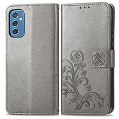 Funda de Cuero Cartera con Soporte Flores Carcasa para Samsung Galaxy M52 5G Gris