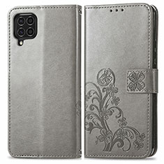 Funda de Cuero Cartera con Soporte Flores Carcasa para Samsung Galaxy M62 4G Gris