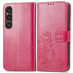 Funda de Cuero Cartera con Soporte Flores Carcasa para Sony Xperia 1 V Rosa Roja