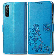 Funda de Cuero Cartera con Soporte Flores Carcasa para Sony Xperia 10 III Lite Azul