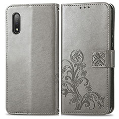 Funda de Cuero Cartera con Soporte Flores Carcasa para Sony Xperia Ace II Gris