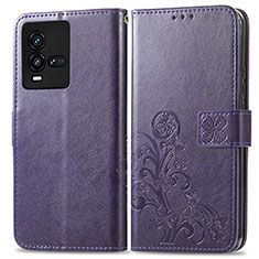 Funda de Cuero Cartera con Soporte Flores Carcasa para Vivo iQOO 10 5G Morado