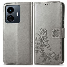 Funda de Cuero Cartera con Soporte Flores Carcasa para Vivo Y77e 5G Gris